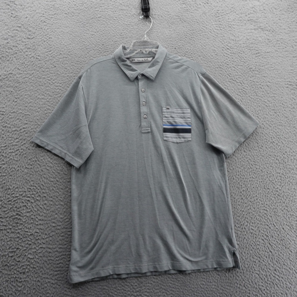 Travis‎ Mathew Polo Shirt Large Gray Striped Pocket Mens Performance Pima Cotton